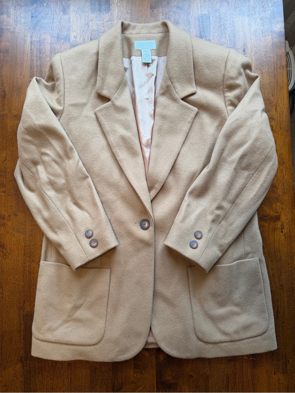 Vintage Lands' End Wool/Cashmere Women's Camel Single-Button Blazer Size M